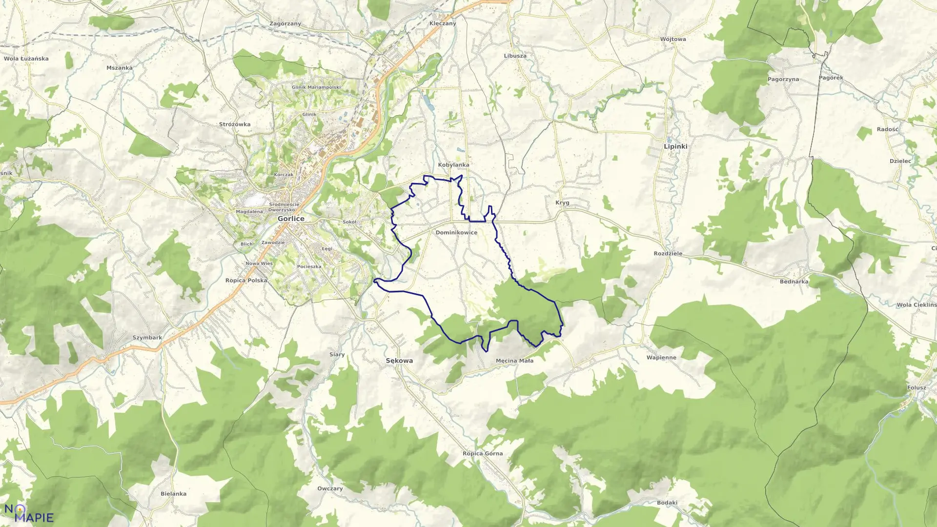 Mapa obrębu Dominikowice w gminie Gorlice