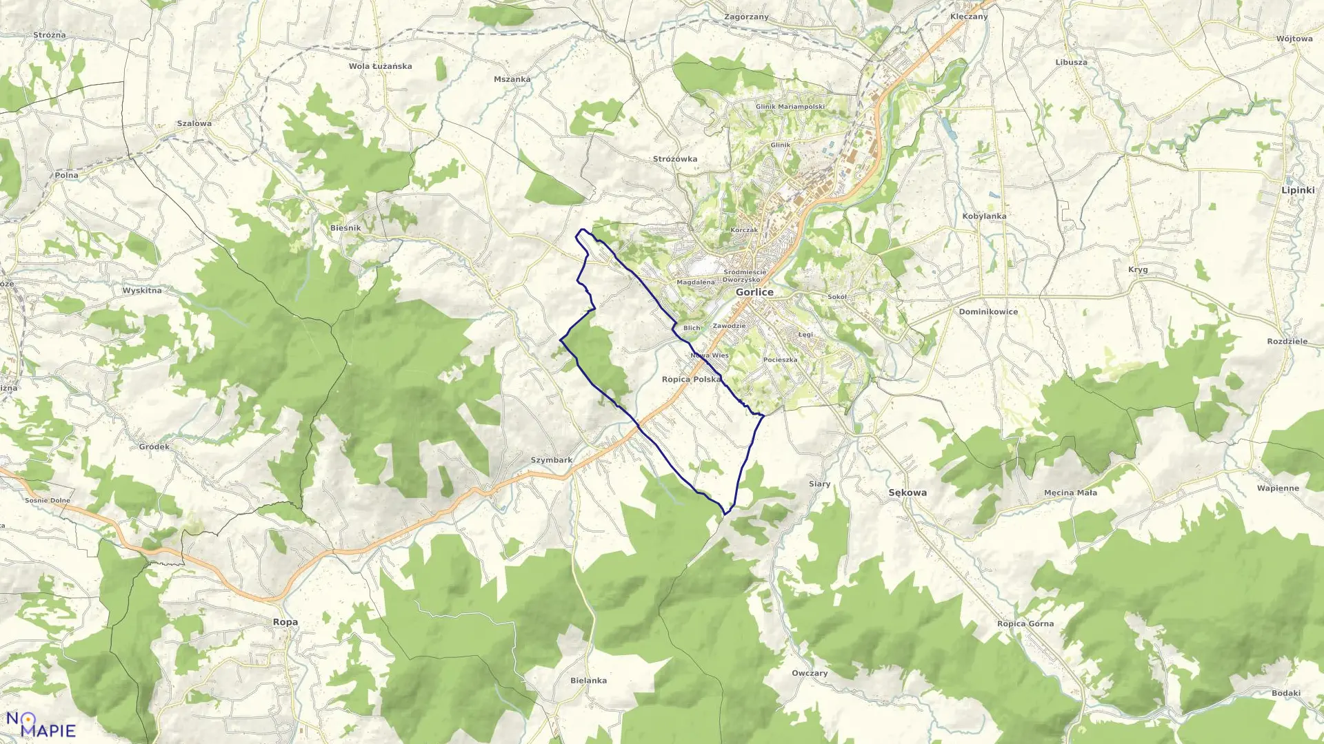 Mapa obrębu Ropica Polska w gminie Gorlice