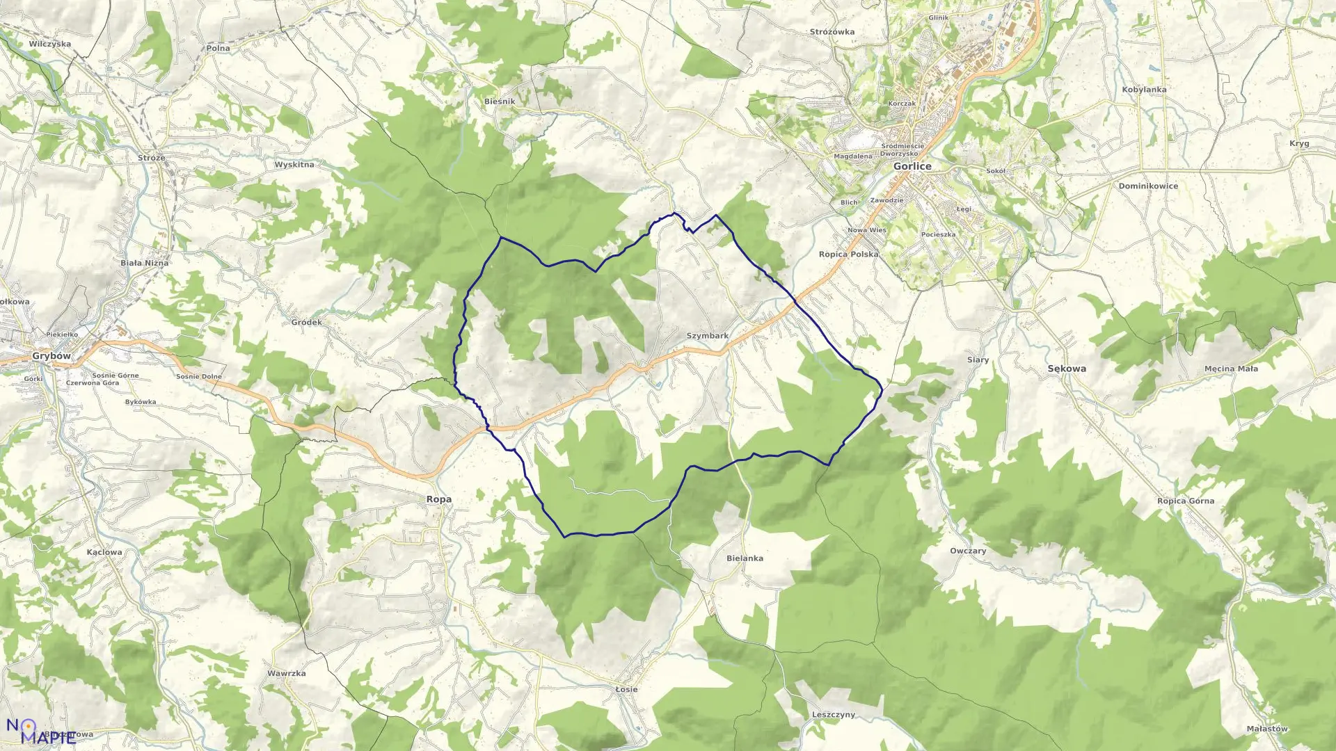 Mapa obrębu Szymbark w gminie Gorlice