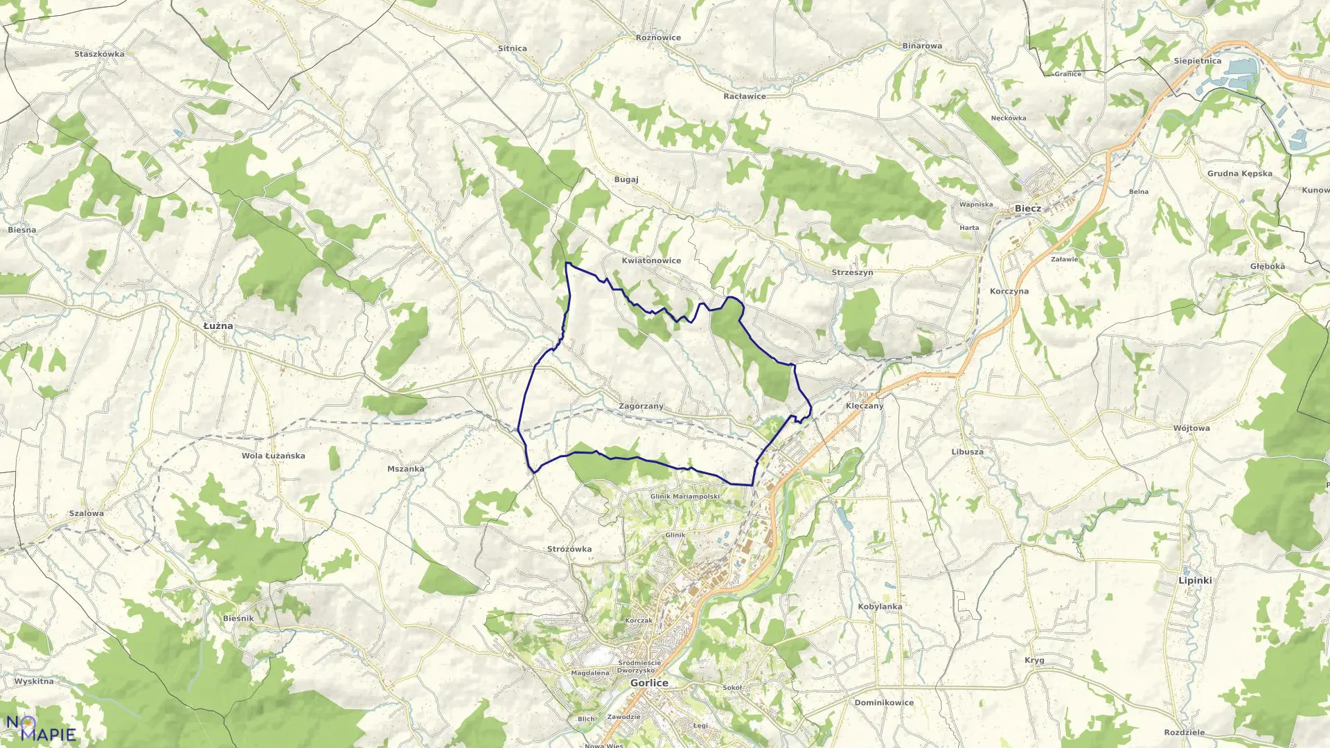 Mapa obrębu Zagórzany w gminie Gorlice